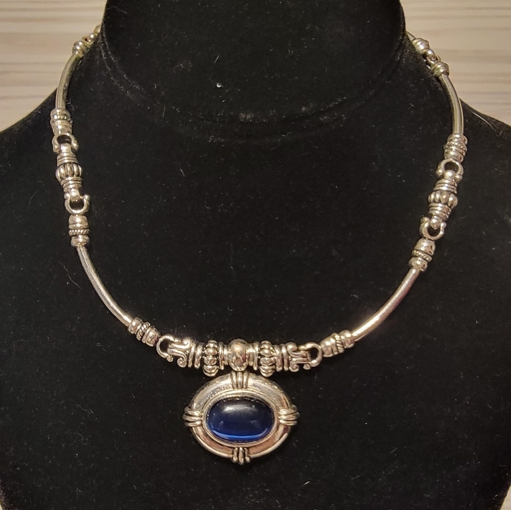 Vintage Nina Ricci for Avon Blue Cabochon Silver Tone Statement Necklace